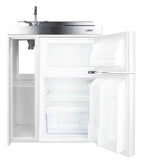 30" wide all-in-one kitchenette with 2-burner 115V induction cooktop, refrigerator-freezer, sink, and storage cabinet