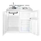 39" wide all-in-one kitchenette with 2-burner 115V smooth-top cooktop, refrigerator-freezer, sink, and storage cabinet (Model C39ELGLASS) - Open