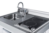 39" wide all-in-one kitchenette with 2-burner 115V smooth-top cooktop, refrigerator-freezer, sink, and storage cabinet (Model C39ELGLASS) - Detail