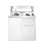 39" wide all-in-one kitchenette with 2-burner 115V coil cooktop, refrigerator-freezer, sink, and storage cabinet - Appstation
