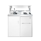 39" wide all-in-one kitchenette with 2-burner 115V coil cooktop, refrigerator-freezer, sink, and storage cabinet - Appstation