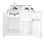 39" wide all-in-one kitchenette with 2-burner 115V coil cooktop, refrigerator-freezer, sink, and storage cabinet - Open