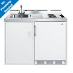 48" wide all-in-one kitchenette with 2-burner 115V coil cooktop, refrigerator-freezer, and no-plumbing sink with water p - Front NPN