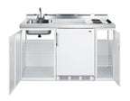 60" wide all-in-one kitchenette with 2-burner 115V coil cooktop, refrigerator-freezer, sink, and storage cabinet (Model C60EL) - Open