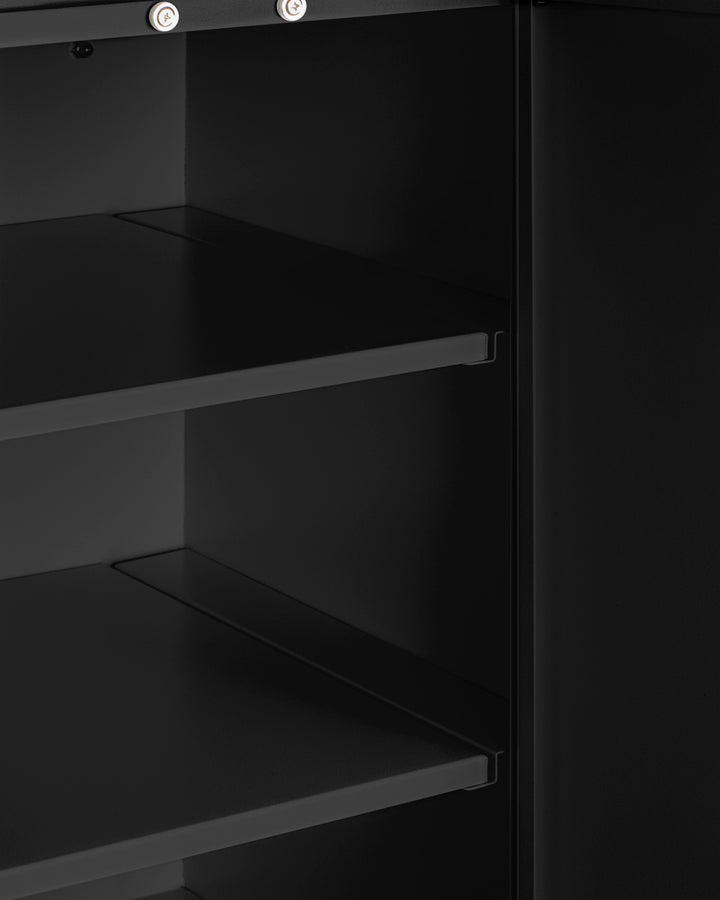 Accucold 12" wide wall cabinet with powder coated metal construction in a black finish – CAB12TALLBLK - Detail