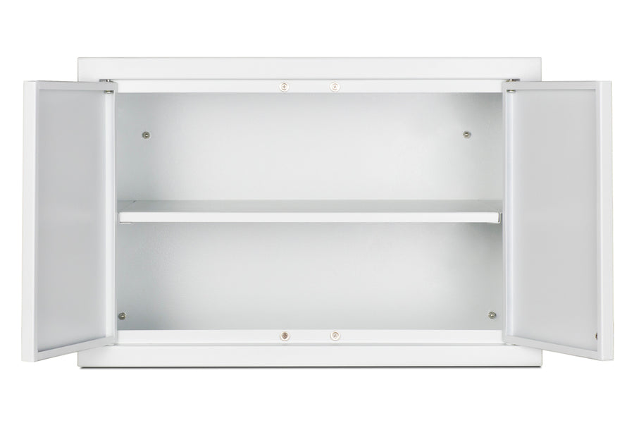 Accucold 18" wide wall cabinet with powder coated metal construction in a white finish – CAB1812WHITE - Open
