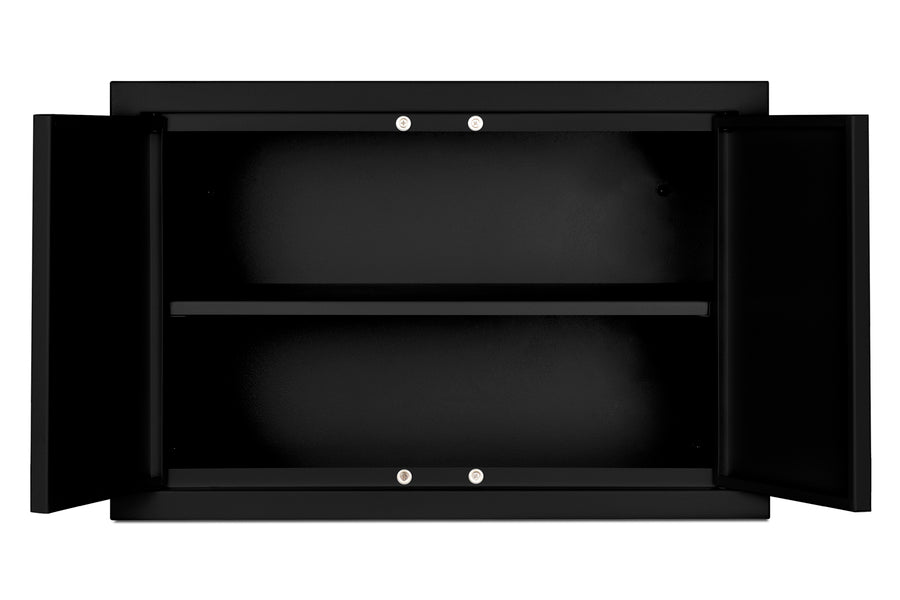 Accucold 18" wide wall cabinet with powder coated metal construction in a black finish – CAB18SHORTBLK - Open
