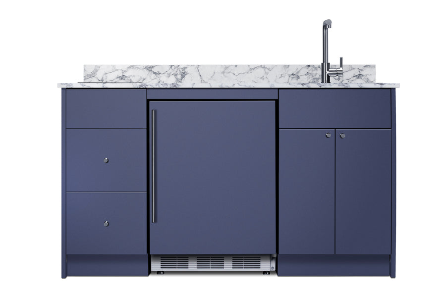 Accucold 63" wide Turnkey Kitchen with sink, cooktop, and refrigerator-freezer (Model CALDERAMN35I)