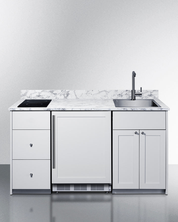 63" wide Turnkey Kitchen with sink, cooktop, and refrigerator-freezer (Model CALDERAWH33I)