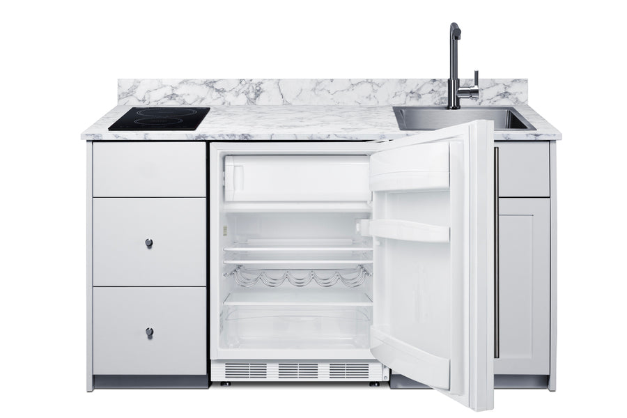 63" wide Turnkey Kitchen with sink, cooktop, and refrigerator-freezer (Model CALDERAWH33I)