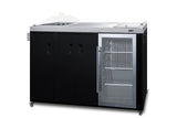 Mobile outdoor kitchenette with refrigerator, sink, storage cabinet, and slide-out waste bins (Model CARTOS54LG)