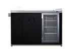 Mobile outdoor kitchenette with refrigerator, sink, storage cabinet, and slide-out waste bins (Model CARTOS54LG)