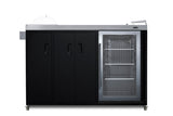 Mobile outdoor kitchenette with refrigerator, sink, storage cabinet, and slide-out waste bins (Model CARTOS54LG)