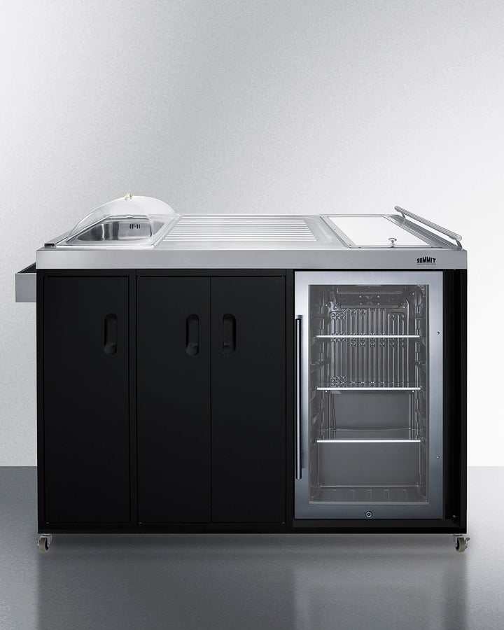 Mobile outdoor kitchenette with refrigerator, sink, storage cabinet, and slide-out waste bins (Model CARTOS54LG) Secondary image