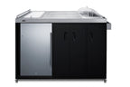 Mobile outdoor kitchenette with refrigerator, sink, storage cabinet, and slide-out waste bins (Model CARTOS54RS)