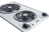 220V 2-burner coil cooktop in white, made in the USA - Detail