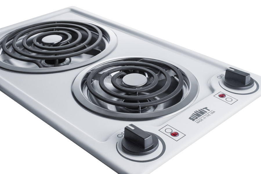 220V 2-burner coil cooktop in white, made in the USA - Detail