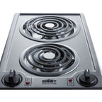 220V 2-burner coil cooktop in stainless steel, made in the USA - Detail