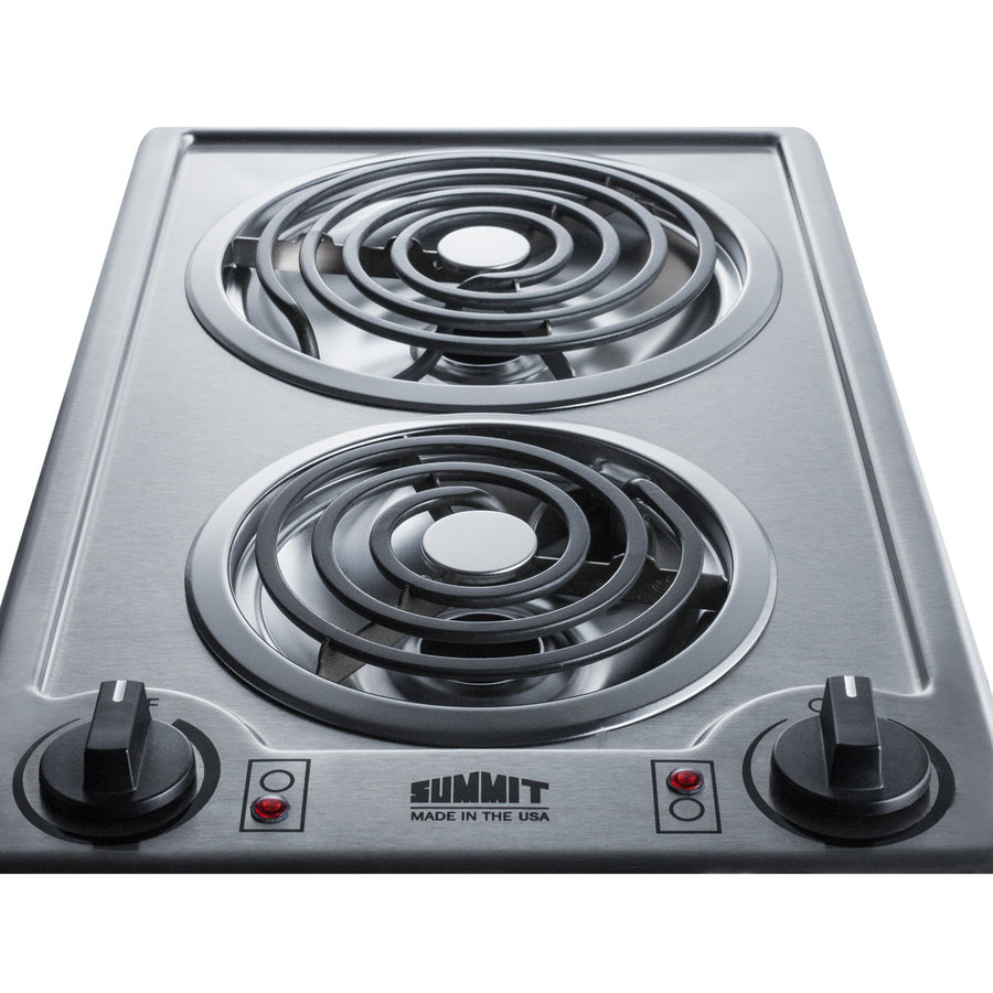 220V 2-burner coil cooktop in stainless steel, made in the USA - Detail