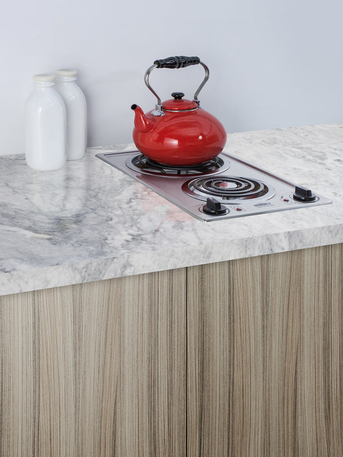 220V 2-burner coil cooktop in stainless steel, made in the USA - Set