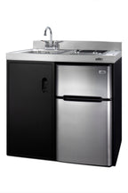 36" wide all-in-one kitchenette with 2-burner 115V smooth-top cooktop, refrigerator-freezer, sink, and storage cabinet - Angle