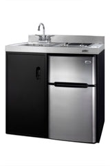 36" wide all-in-one kitchenette with 2-burner 115V smooth-top cooktop, refrigerator-freezer, sink, and storage cabinet - Angle