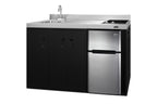 54" wide all-in-one kitchenette with 2-burner 115V smooth-top cooktop, refrigerator-freezer, sink on left side, and stor - Angle