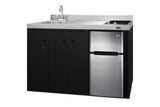 54" wide all-in-one kitchenette with 2-burner 115V smooth-top cooktop, refrigerator-freezer, sink on left side, and stor - Angle