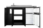 54" wide all-in-one kitchenette with 2-burner 115V smooth-top cooktop, refrigerator-freezer, sink on left side, and stor - Open
