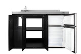 54" wide all-in-one kitchenette with 2-burner 115V smooth-top cooktop, refrigerator-freezer, sink on left side, and stor - Open