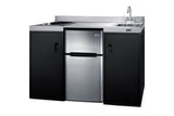 54" wide ADA height all-in-one kitchenette with 2-burner 115V smooth-top cooktop, refrigerator-freezer, sink on right si - Angle
