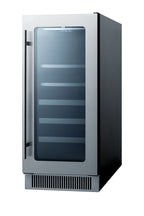 15" Wide Built-in wine/beverage Center with Seamless Stainless Steel Trimmed Low-e Glass Door