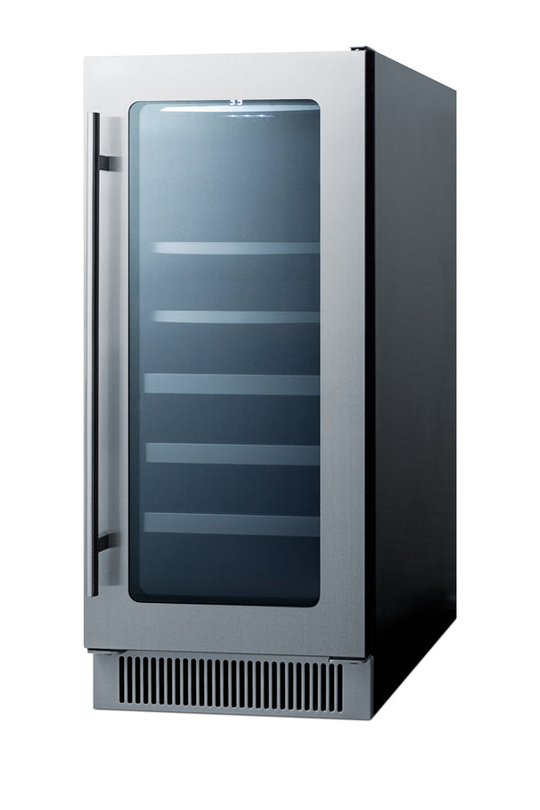 15" Wide Built-in wine/beverage Center with Seamless Stainless Steel Trimmed Low-e Glass Door