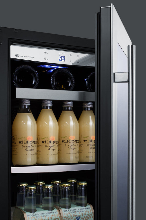 15" Wide Built-in wine/beverage Center with Seamless Stainless Steel Trimmed Low-e Glass Door