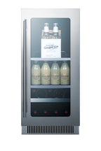 15" Wide Built-in wine/beverage Center with Seamless Stainless Steel Trimmed Low-e Glass Door