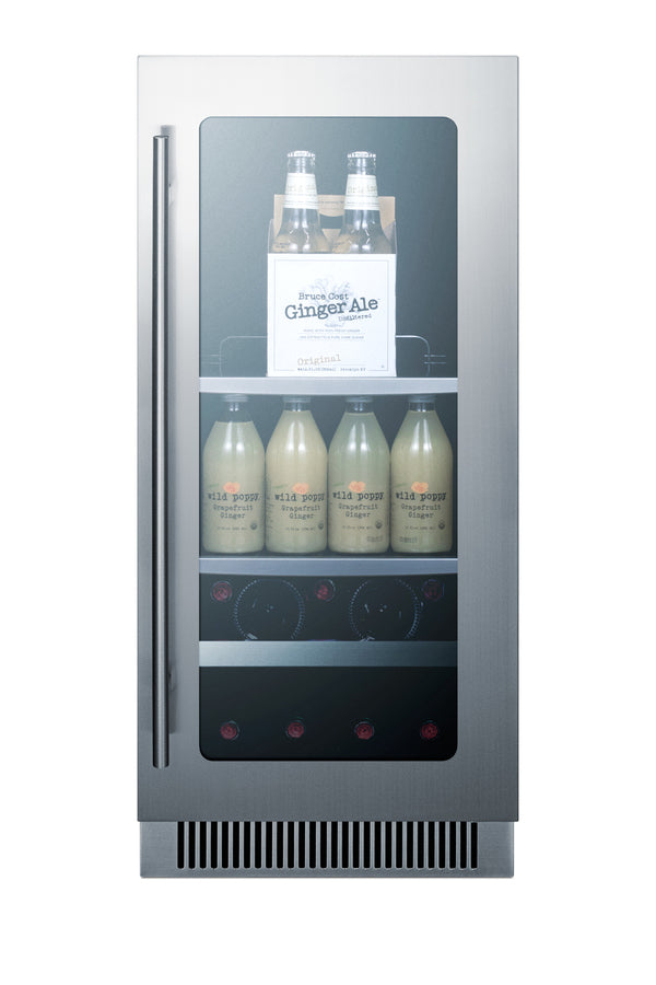 15" Wide Built-in wine/beverage Center with Seamless Stainless Steel Trimmed Low-e Glass Door