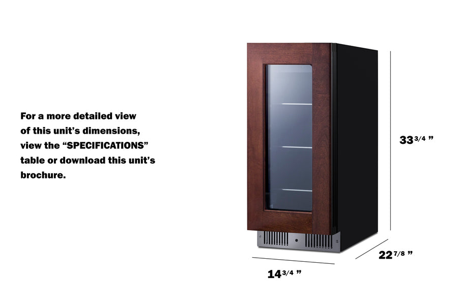 Accucold 15" Wide Built-in Beverage Center with Panel-ready Glass Door (Model CL156BV1PNRLHD)