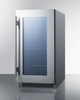 Accucold 18" Wide Built-in Beverage Center with Seamless Stainless Steel Trimmed Glass Door and Stainless Steel Wrapped