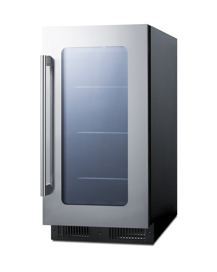 18" Wide Built-in Beverage Center with Seamless Stainless Steel Trimmed Glass Door and Stainless Steel Wrapped Cabinet (