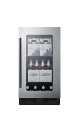 18" Wide Built-in Beverage Center with Seamless Stainless Steel Trimmed Glass Door and Stainless Steel Wrapped Cabinet (