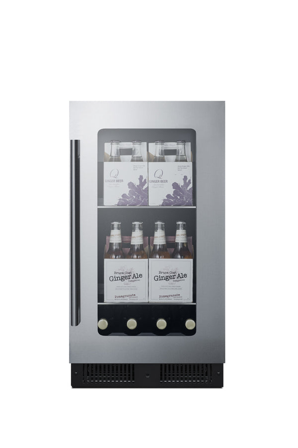 18" Wide Built-in Beverage Center with Seamless Stainless Steel Trimmed Glass Door and Stainless Steel Wrapped Cabinet (