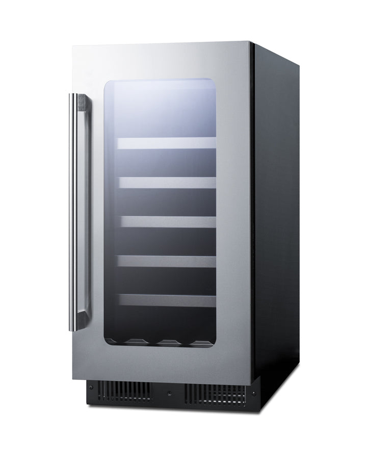 18" Wide Built-in Wine Cellar with Seamless Stainless Steel Trimmed Glass Door (Model CL18WC) - Angle