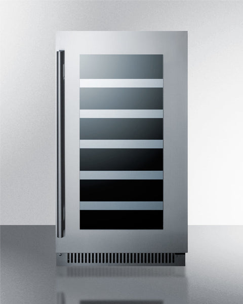 Accucold 18" Wide Built-in Wine Cellar with Seamless Stainless Steel Trimmed Glass Door and Stainless Steel Wrapped