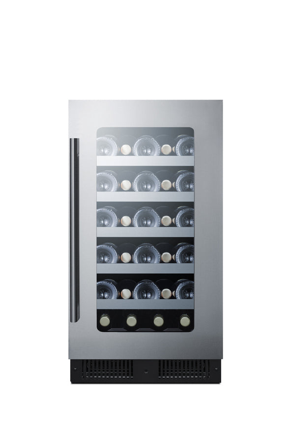 18" Wide Built-in Wine Cellar with Seamless Stainless Steel Trimmed Glass Door and Stainless Steel Wrapped Cabinet (Mode