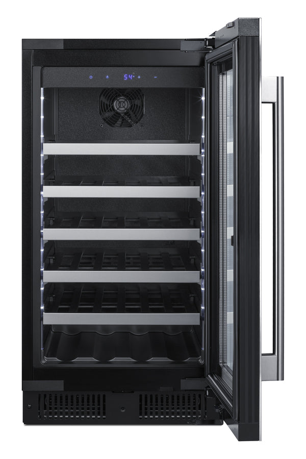 18" Wide Built-in Wine Cellar with Seamless Stainless Steel Trimmed Glass Door and Stainless Steel Wrapped Cabinet (Model CL18WCCSS) - Open