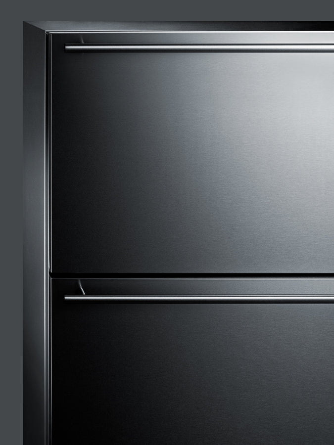 Built-in undercounter two-drawer all-freezer with frost-free operation, stainless steel construction, and panel-ready dr