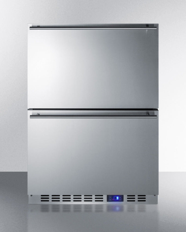 Built-in undercounter two-drawer all-freezer with frost-free operation, stainless steel construction, and panel-ready dr