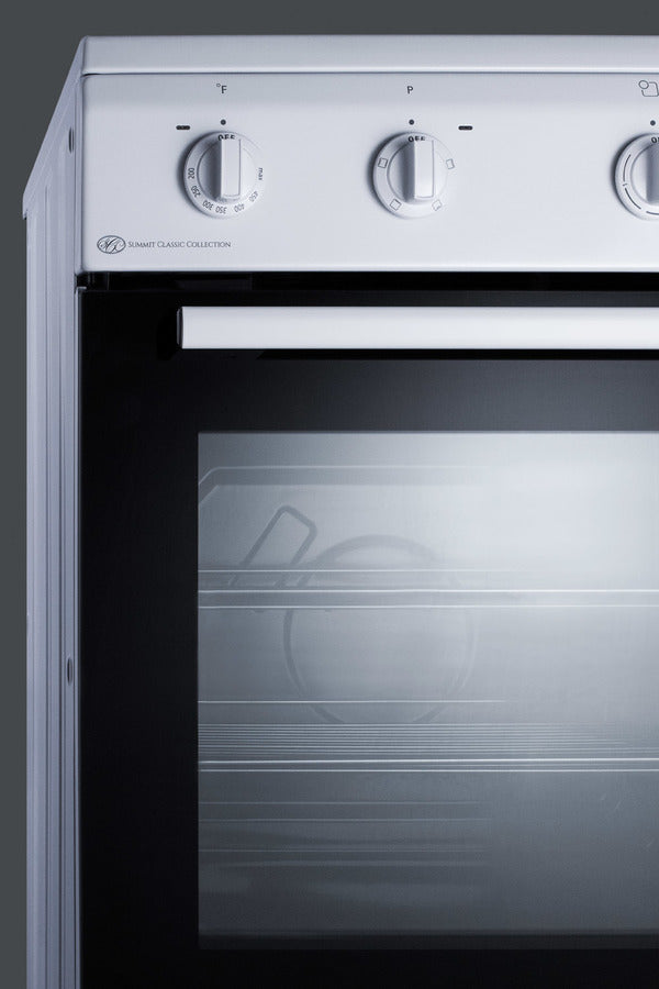 Accucold 24" Wide Smooth Top Electric Range in Slide-in Style and White Finish, with Storage Drawer and Large Oven Window in Blac