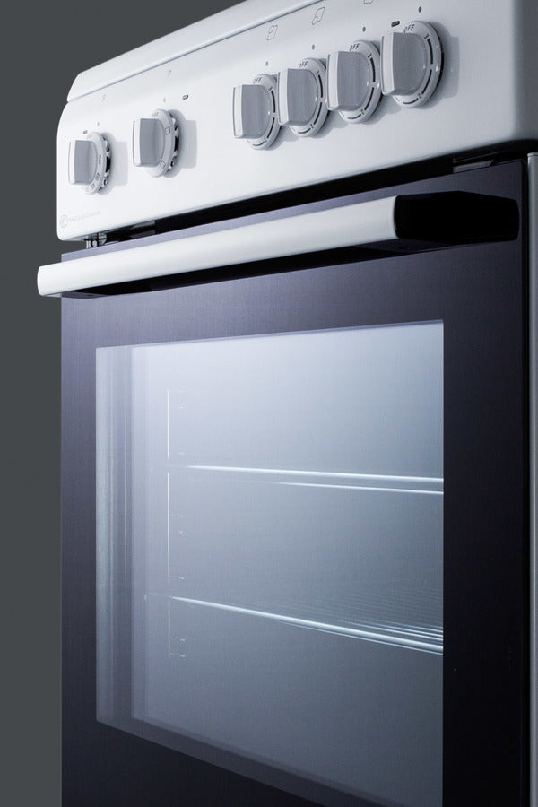 Accucold 24" Wide Smooth Top Electric Range in Slide-in Style and White Finish, with Storage Drawer and Large Oven Window in Blac