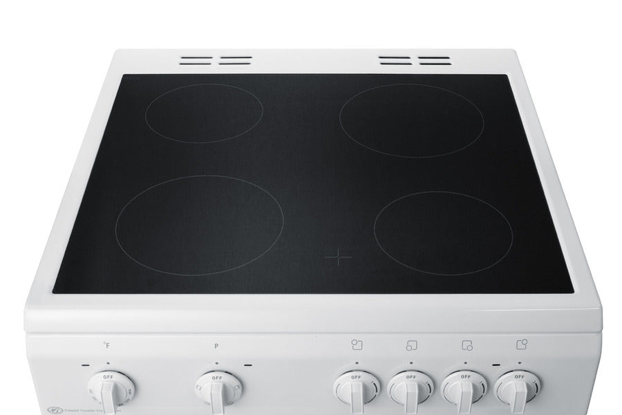 Accucold 24" Wide Smooth Top Electric Range in Slide-in Style and White Finish, with Storage Drawer and Large Oven Window in Blac